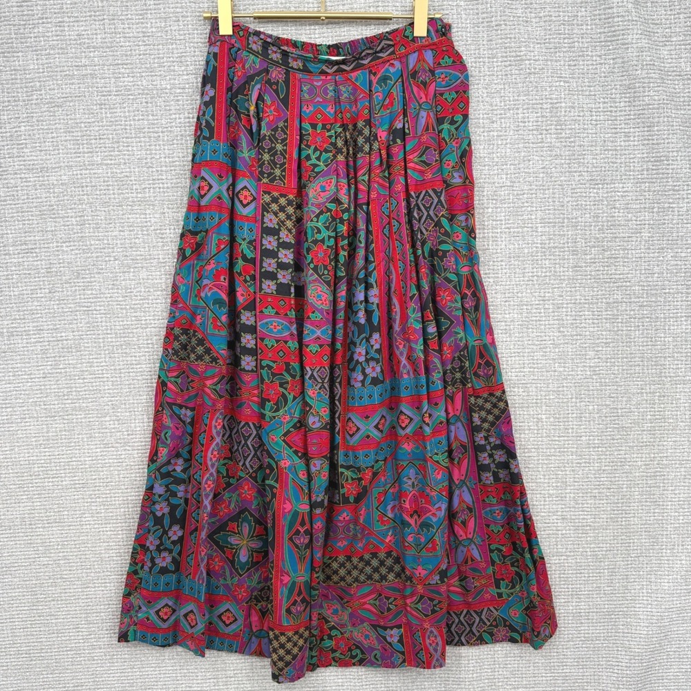 Vintage F.A. CHATTA LTD Multicolor Floral Paisley Maxi Skirt Pleated Cottage Y2K
